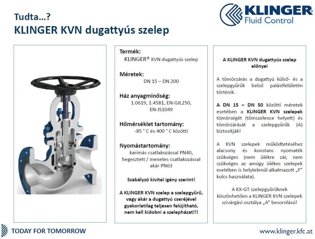 Klinger KVN dugattyús szelep