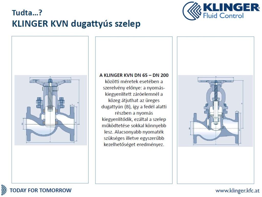 Klinger KVN dugattyús szelep DN 65- DN 200